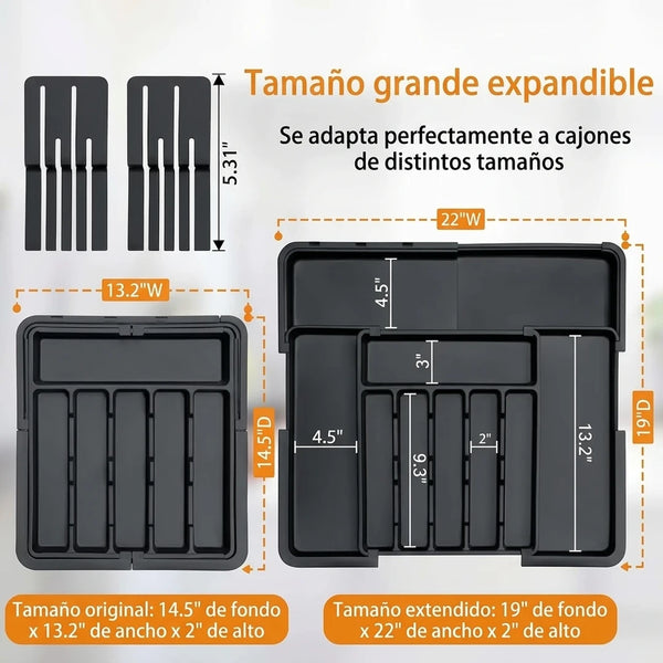 Organizador de Cajón Expandible Con Porta Cuchillos Extraíbles y 9 Compartimentos