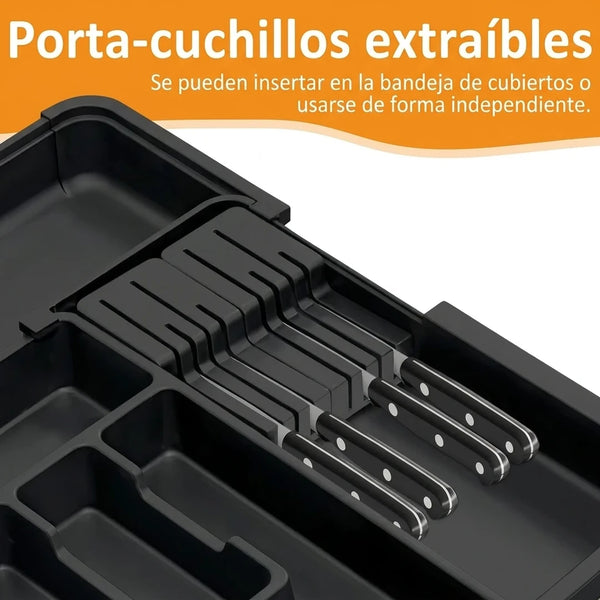 Organizador de Cajón Expandible Con Porta Cuchillos Extraíbles y 9 Compartimentos