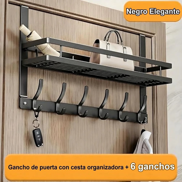 Organizador de Puerta Multiusos Con Doble Nivel, Acero Carbono y Cesta Antideslizante Sin Taladrar