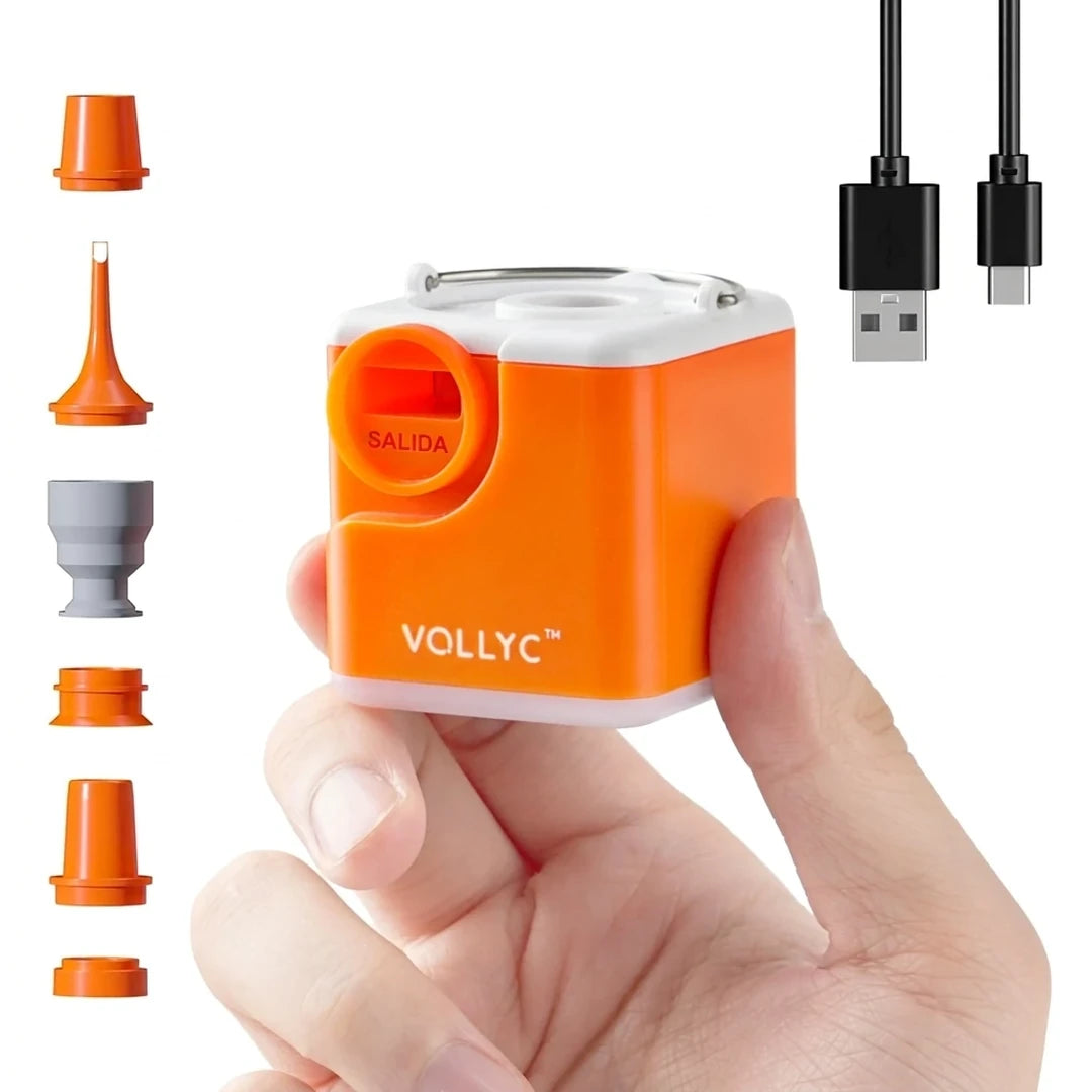 Mini Bomba De Aire Portátil Para Inflables Con 6 Boquillas Y Luz LED Para Camping