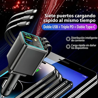 Cargador 7 En 1 Retráctil Para Carro Carga Rápida 120W