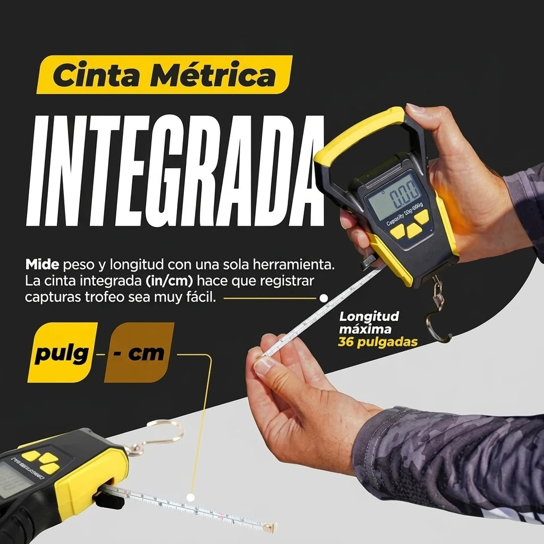 Kit X2 Báscula Digital 2 En 1 Portátil de Pesca 50kg Con Cinta Métrica Integrada