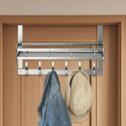 Pack X2 Organizador Perchero Para Colgar En Puerta De 6 Ganchos Y Canasta