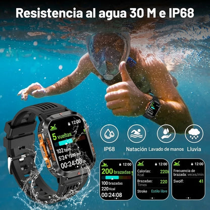 Reloj Inteligente Militar Hombre Con Linterna LED Brújula y GPS