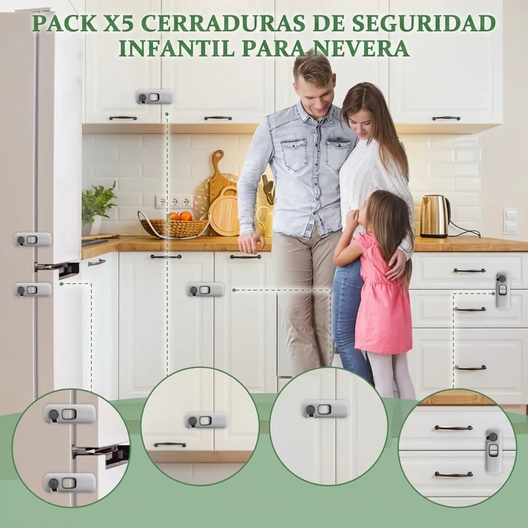 Pack x6 Cerradura De Seguridad Adhesiva 3M Para Nevera A Prueba De Niños