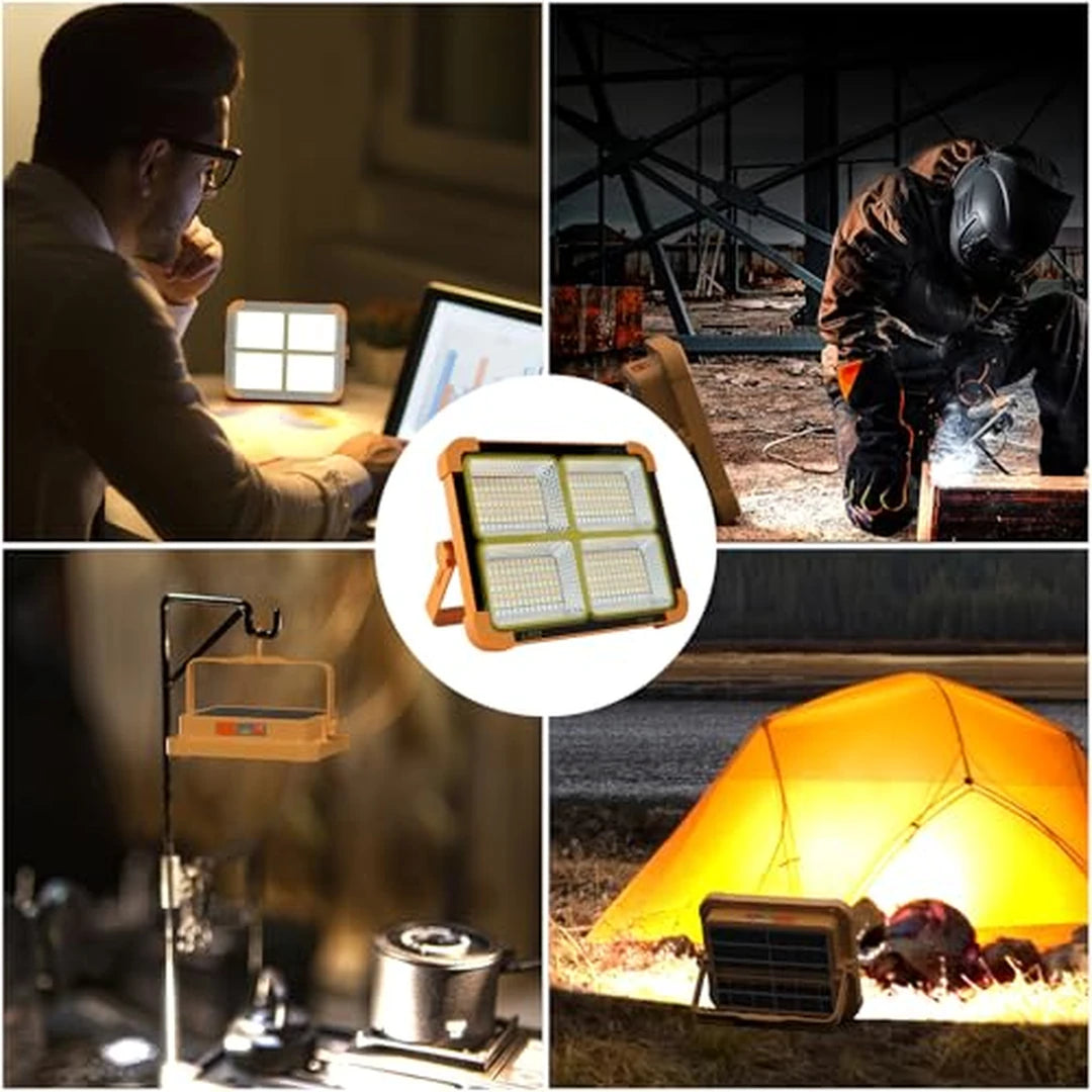 Pack X2 Lámpara LED Solar De Trabajo Portable Con Estación De Carga USB Control Remoto