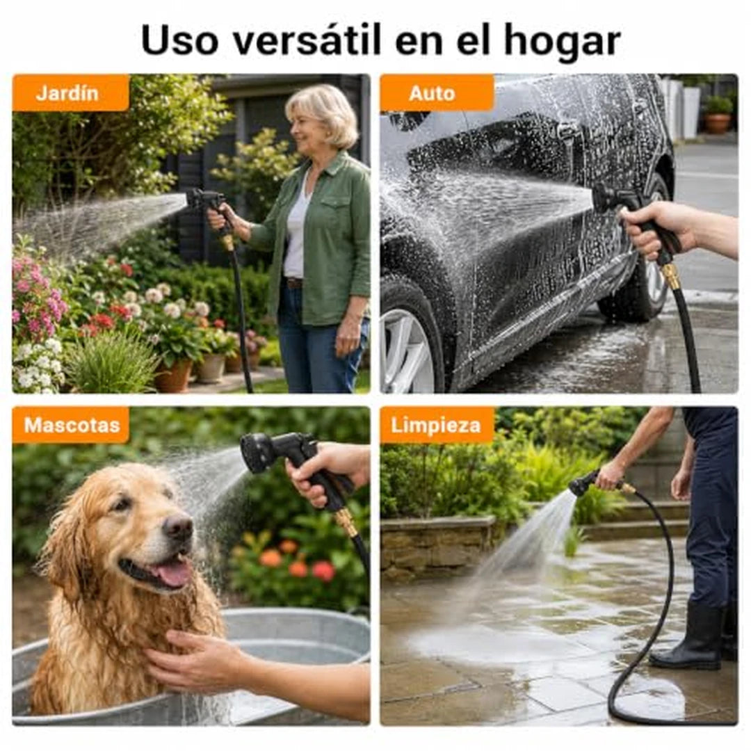 Manguera De Jardín Retráctil Expandible 15 Mts Con Boquilla de 8 Modos
