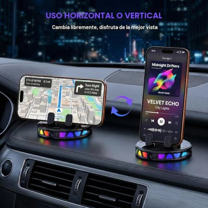Soporte De Teléfono Para Carro Carga Inalámbrica Ajuste 360° Iluminación RGB