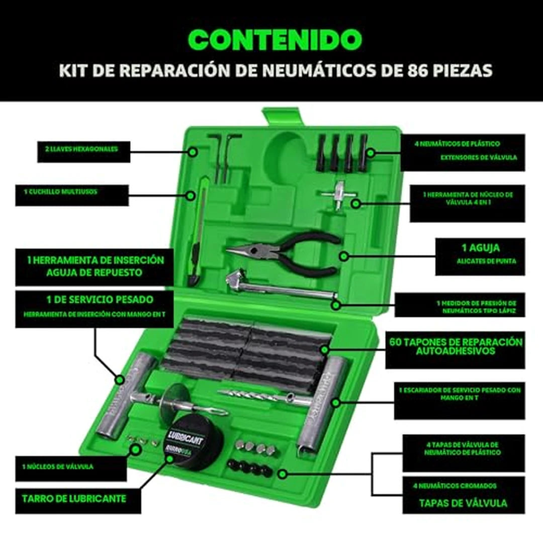 Kit Antipinchazos 86 Piezas Profesional Reparación Llantas Trabajo Pesado