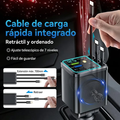 Cargador 7 En 1 Retráctil Para Carro Carga Rápida 120W