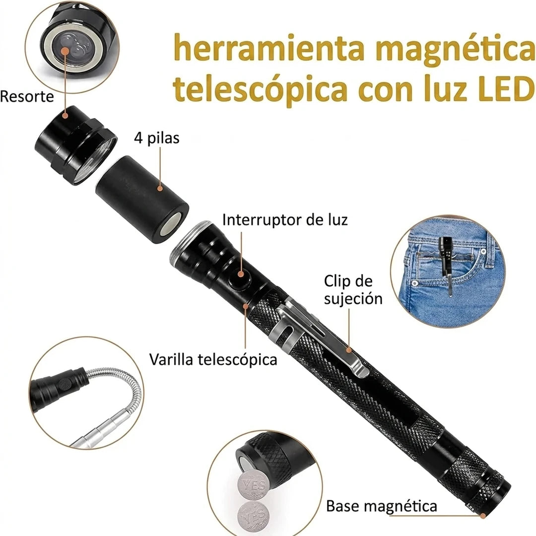 Pack x2 Linterna Magnética Telescópica Flexible Para Recoger Objetos