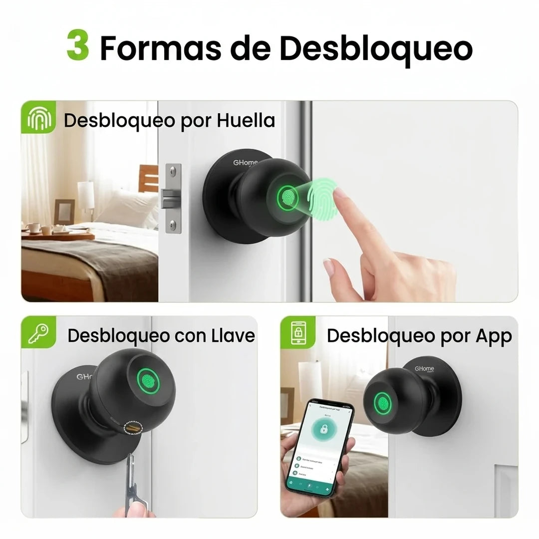 Kit Cerradura Inteligente 3 En 1 Para Puerta Con Lector Huella Digital