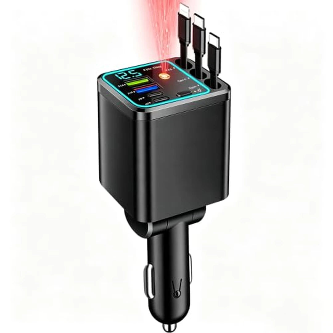 Cargador 7 En 1 Retráctil Para Carro Carga Rápida 120W