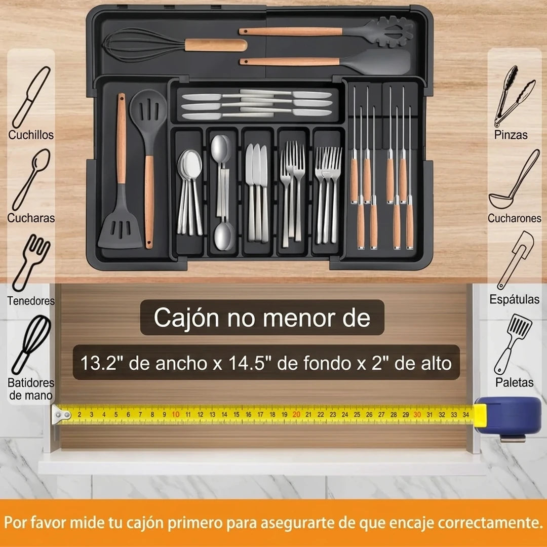 Organizador De Cubiertos Expandible Con Soporte Para Cuchillos