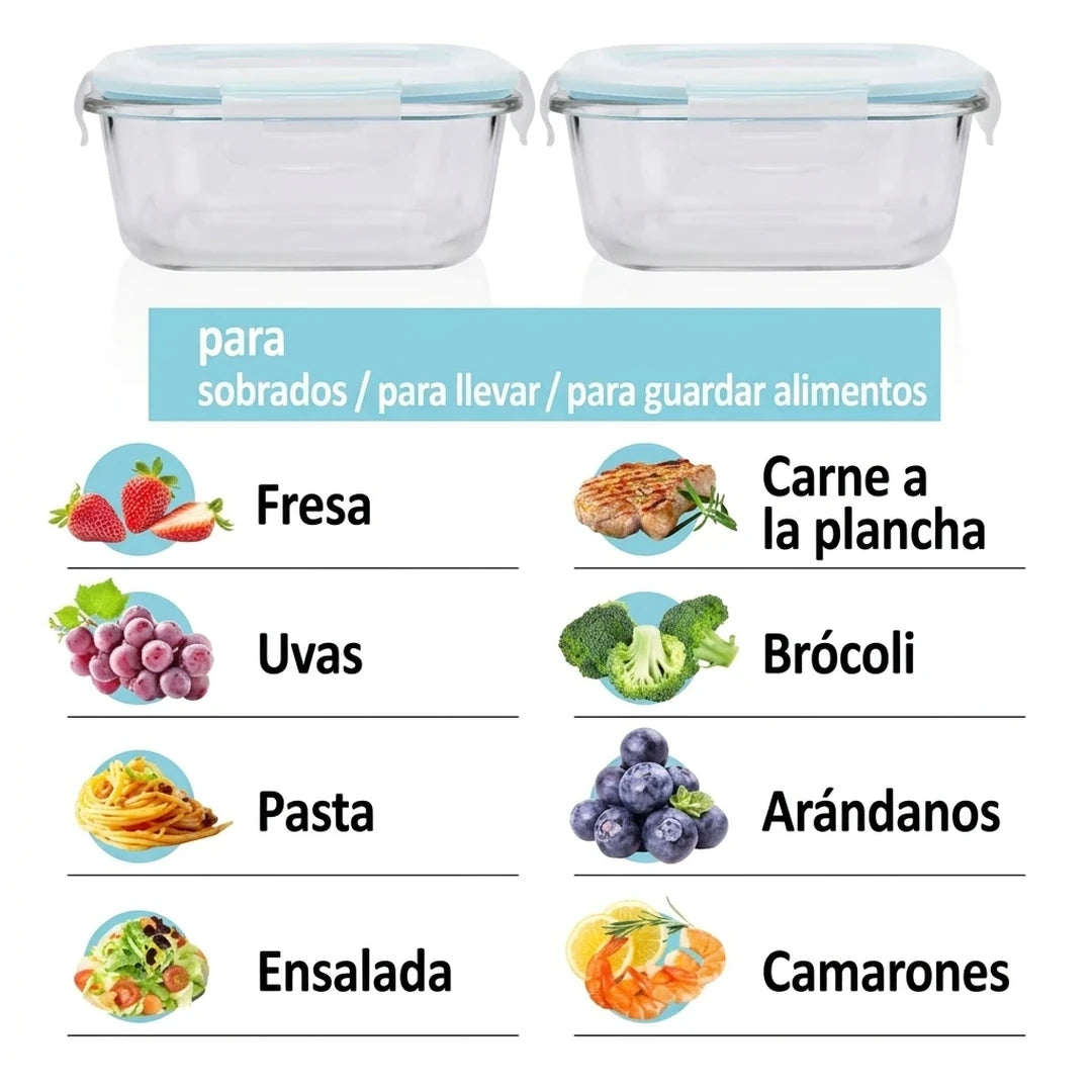 Kit X4 Recipientes De Vidrio Con Tapa Hermética