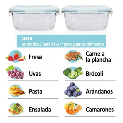 Kit X4 Recipientes De Vidrio Con Tapa Hermética