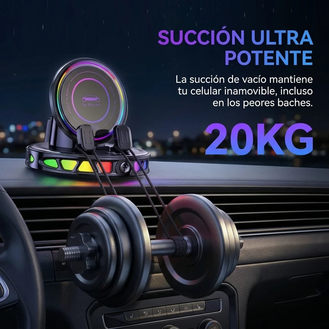 Soporte De Teléfono Para Carro Carga Inalámbrica Ajuste 360° Iluminación RGB