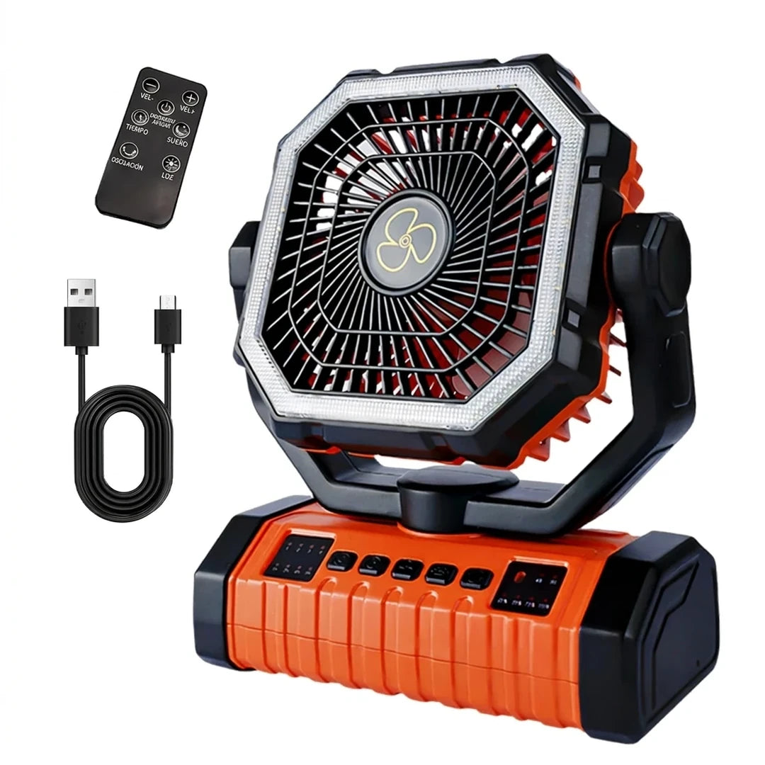 Ventilador De Camping Portátil Recargable 360° Con Linterna LED Control Remoto