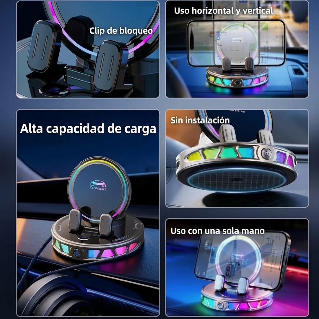 Soporte De Teléfono Para Carro Carga Inalámbrica Ajuste 360° Iluminación RGB