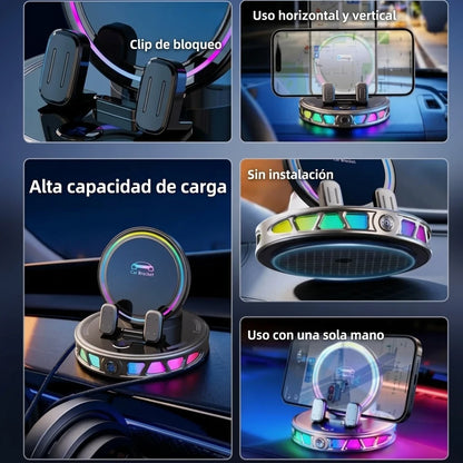 Soporte De Teléfono Para Carro Carga Inalámbrica Ajuste 360° Iluminación RGB