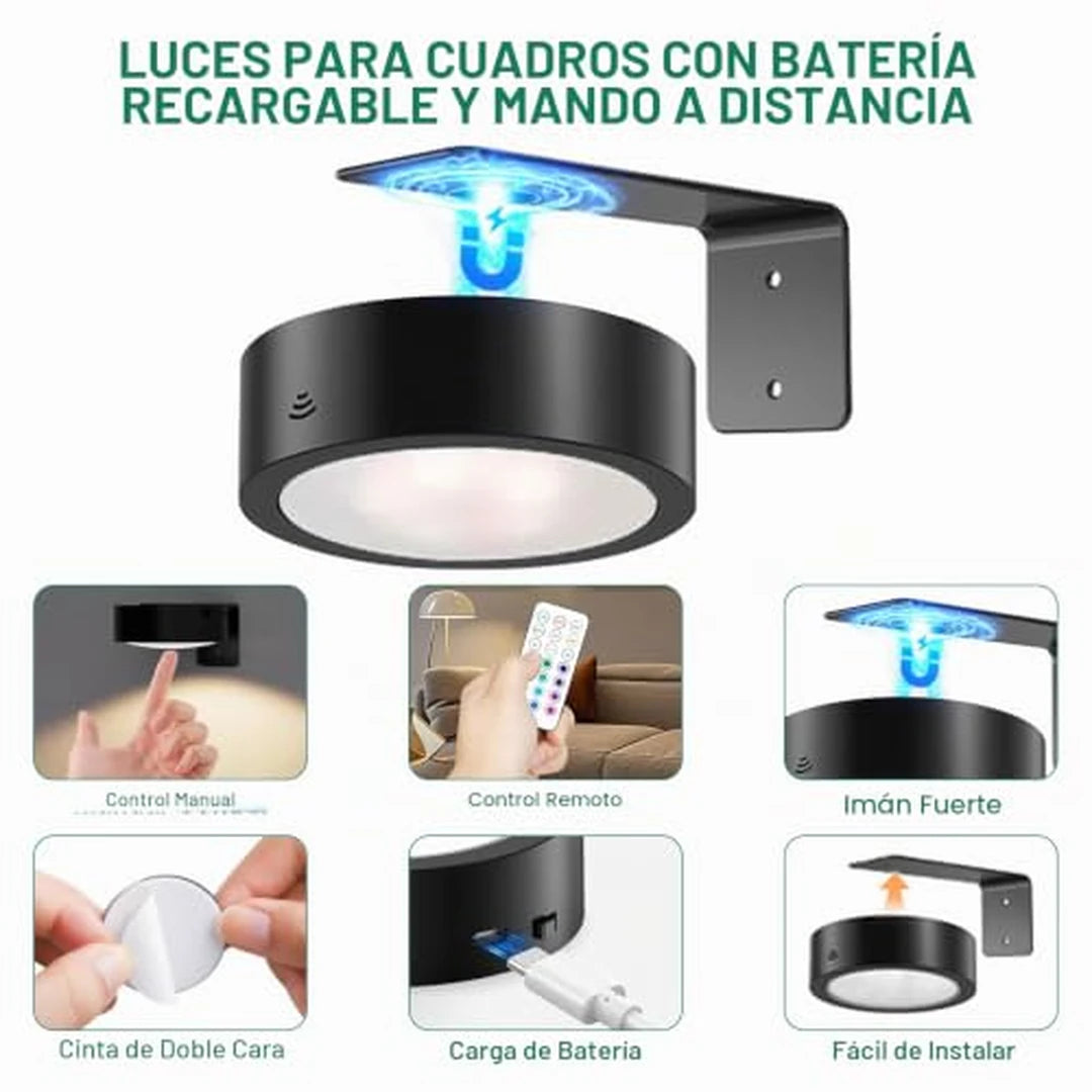 Pack X3 Luz Led Magnética Iluminación De Cuadros Recargable