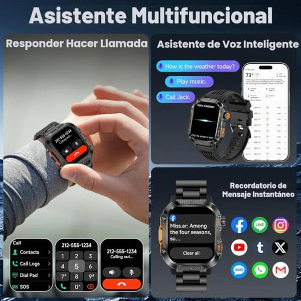 Smartwatch Militar Hombre Con GPS Doble Banda, Brújula y Linterna LED